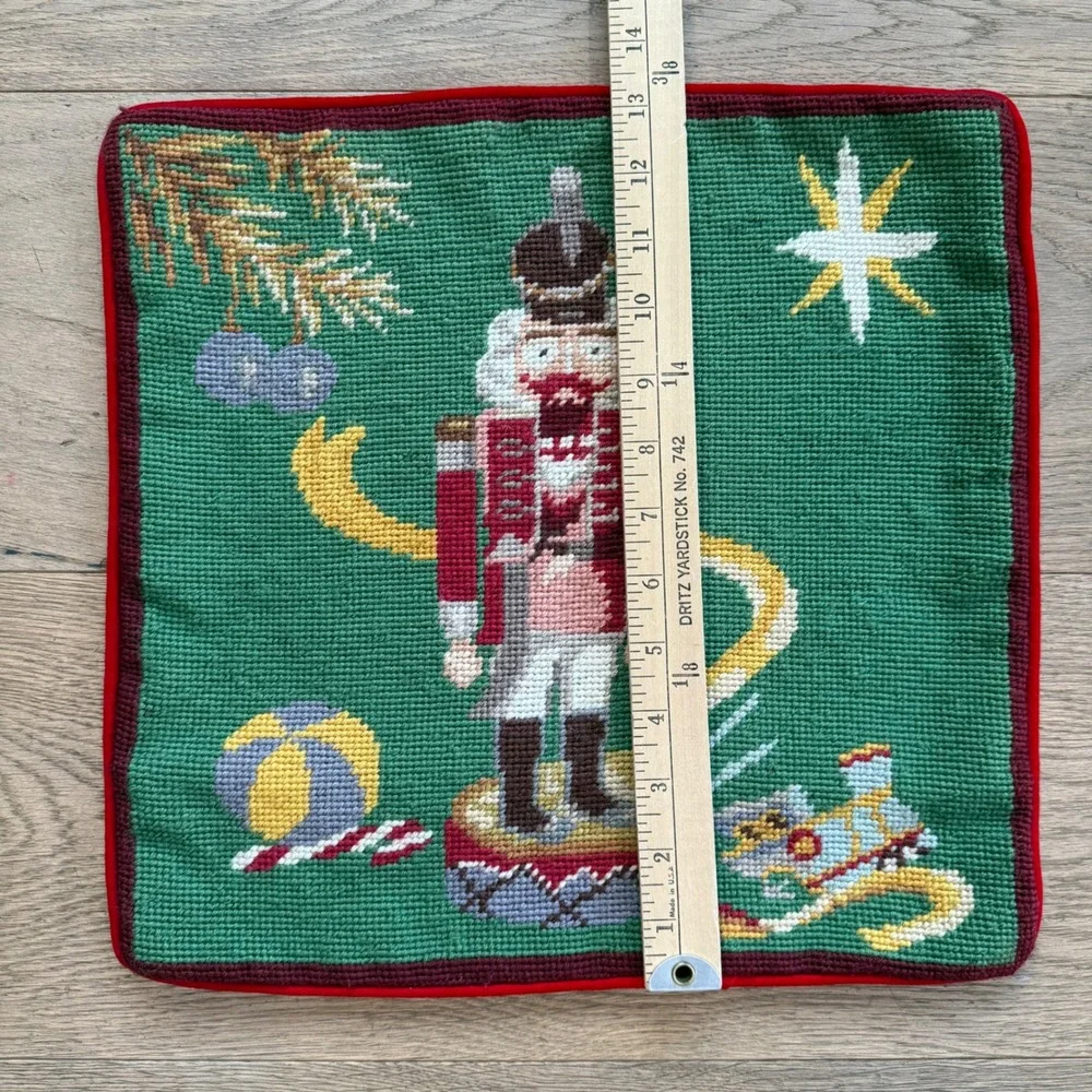 Vintage Nutcracker Needlepoint Pillow Cover Christmas Holiday Red Velvet‎ 13.5